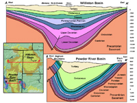 Cross sections of the Williston and Powder River Basins, Montana, North  and South Dakota, and Wyoming