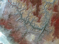 Satellite view of the Grand Canyon and Kaibab Plateau, northern Arizona. 
