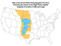 Map of the Great Plains Physiographic Province showing the extent of the High Plains Aquifer (Ogallala Formation). 