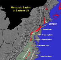Mesozoic Basins of the Piedmont Province in the Eastern United States. 