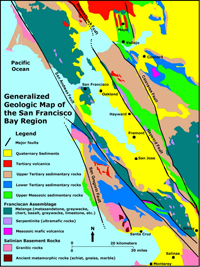 General geologic map of the San Francisco Bay Area.