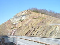 Syncline on a ridgeline exposed along a cut in I68 in western Maryland.
