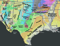 Physiographic regions in Texas and the southern Great Plains. 