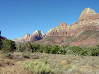 Jurassic Navajo Sandstone dominates cliffs in Zion National Park, Utah.