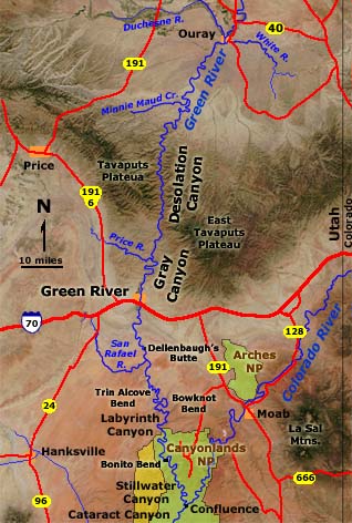 Map of the Green River's canyons in central Utah