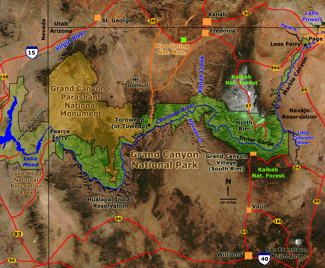 Map of Grand Canyon National Park region