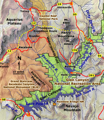 Map of the Grand Staircase-Escalante Canyons region