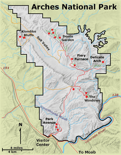 map of Arches National Park