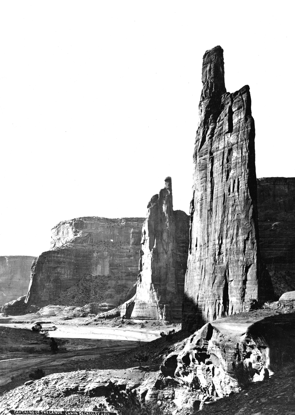 Jack Hillers photograph showing two tall pinnacles of sandstone in Canyon de Chelly