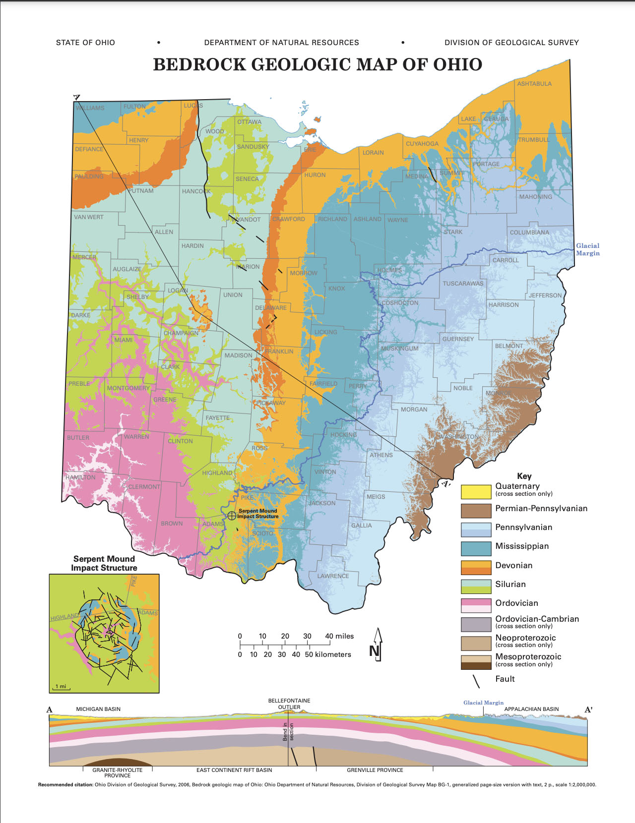 Bedrock geologic map of Ohio.