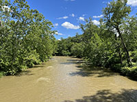 The Cuyahoga River in flood in August 2022.