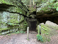 Entrance to Ice Box Cave (closed for bat protection) along the Ledges Trail.