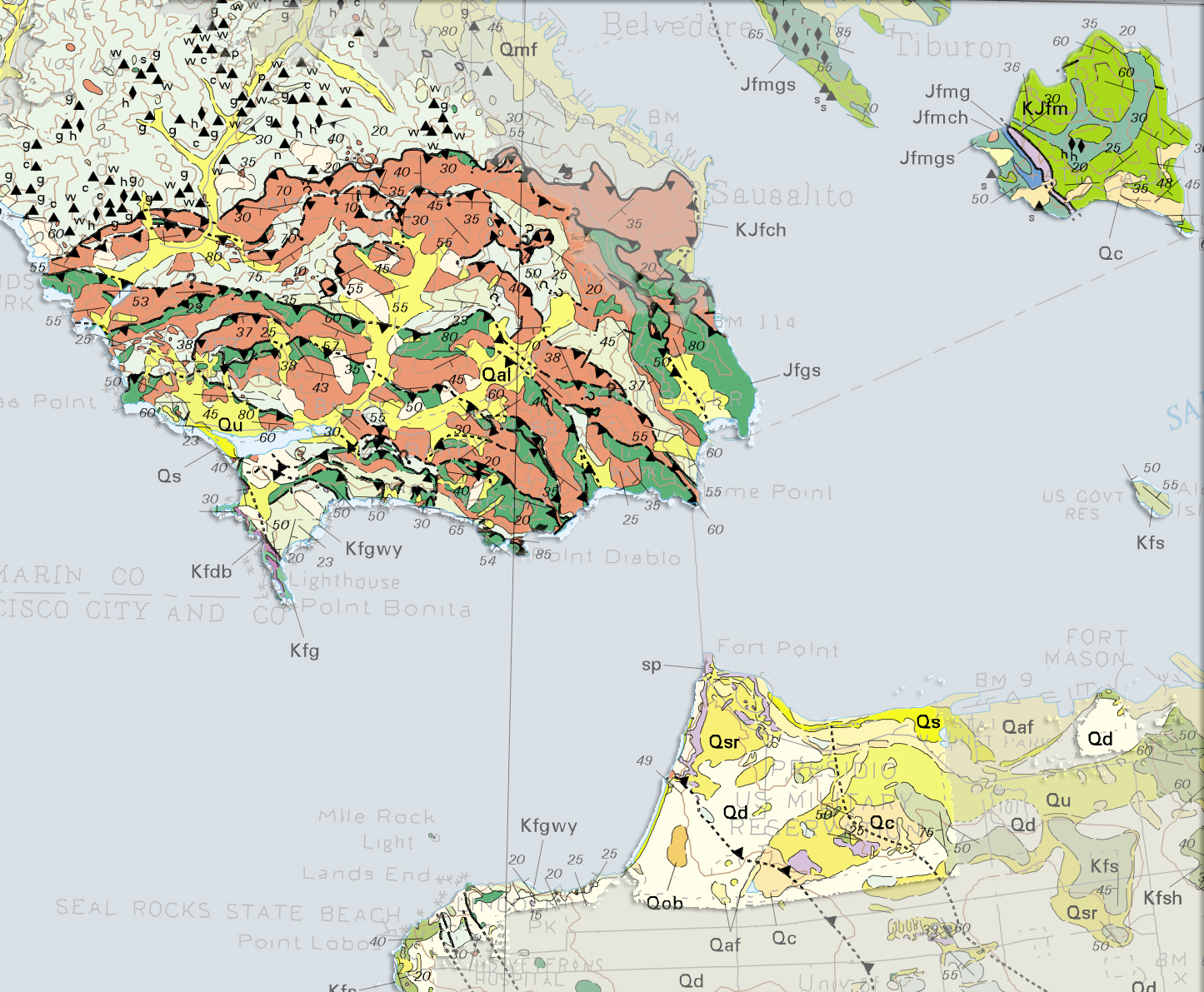 Geologic map of the Golden Gate National Recreation Area