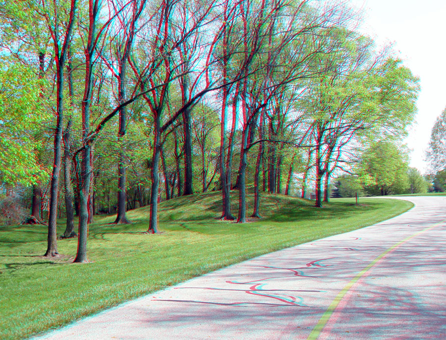 View of an Indian mound along the road at Shawnee Lookout Park