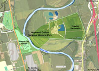 Map showing the landscape around Fort Ancient and the Little Miami River Valley