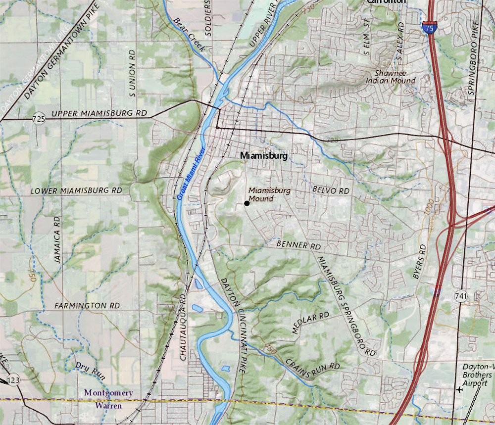 Map showing the location of the Miamisburg Moun