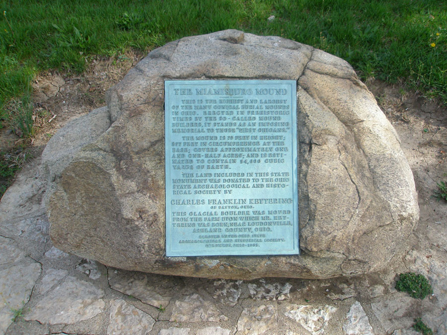 Memorial marker at the base of the Miamisburg Mound. 