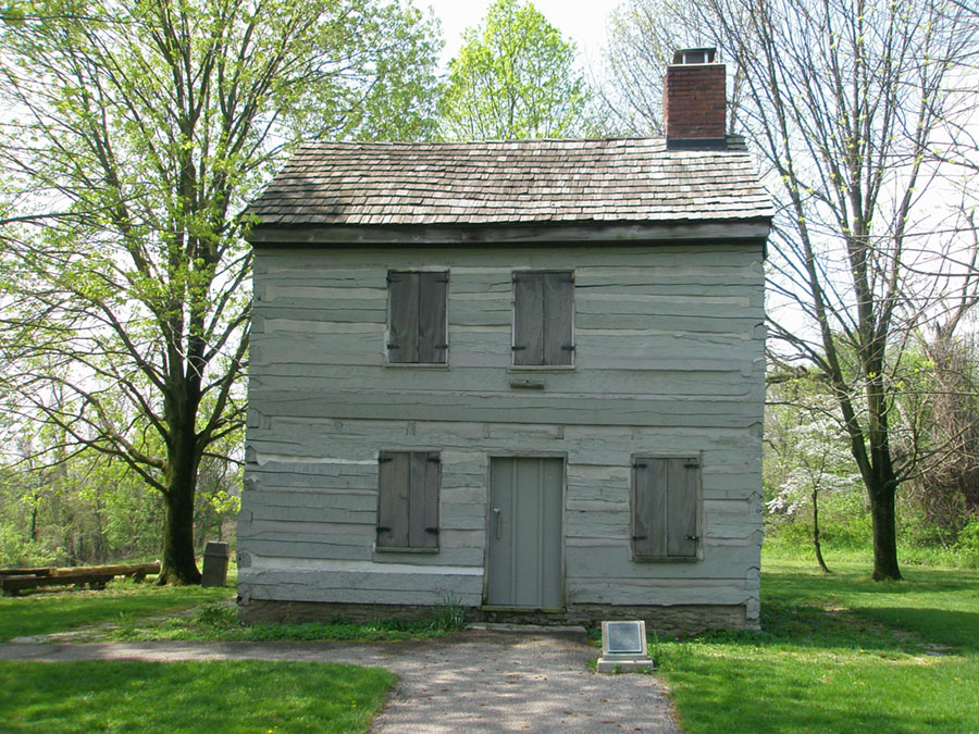 A restored historic log cabin that was move to Shawnee Lookout Park