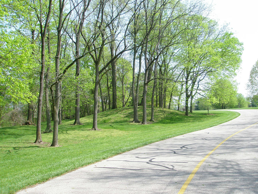 View of an Indian mound along the road at Shawnee Lookout Park