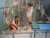 Dioramas illustrating prehistoric American Indian lifestyles and habits at the Fort Ancient Museum. 