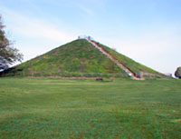 Miamisburg earthen Indian mound in grassy field