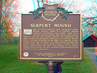 A historical marker describing the Serpent Mound.