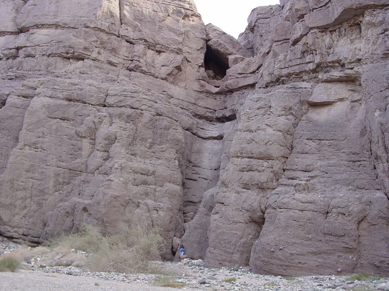 An erosion pit below a dry water fall in Colored Canyon