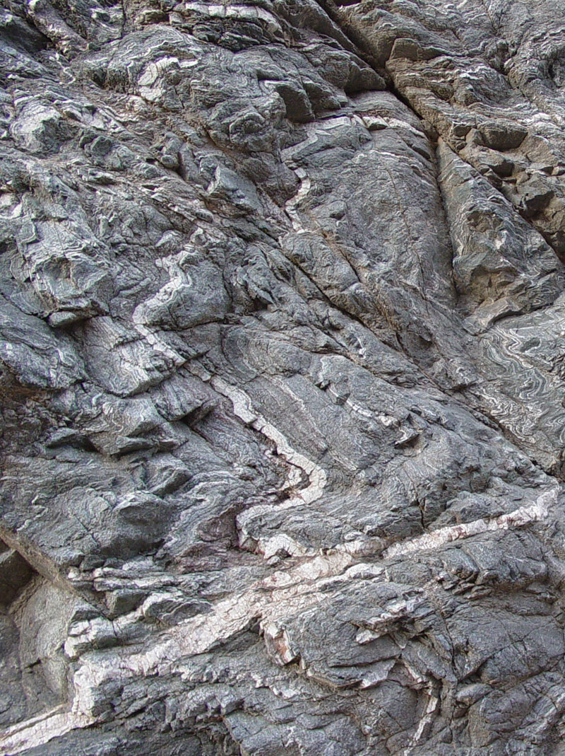 Schist, gneiss, and aplite veins in upper Colored Canyon