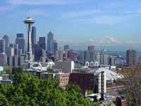 View of Mount Rainier from park in Seattle