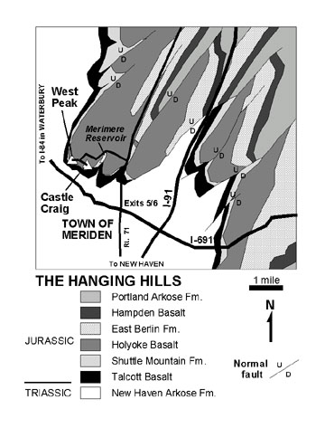 Geologic map of The Hanging Hills, Connecticut