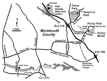 Map of parks in part of Monmouth County, New Jersey