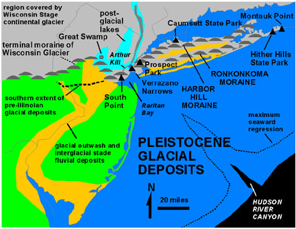 Pleistocene glacial deposits and features in the NYC region