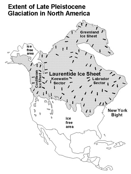 Map of North America showing the extent of Late Plestocene glaciation