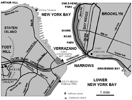Map of the Verrazanno Narrows, New York Harbor area
