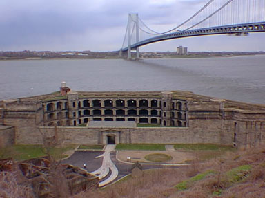 Battery Weed in Fort Wadsworth with Verrazano Narrows Bridge, New York