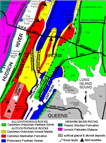 Geologic map of northern Manhattan and parts of The Bronx
