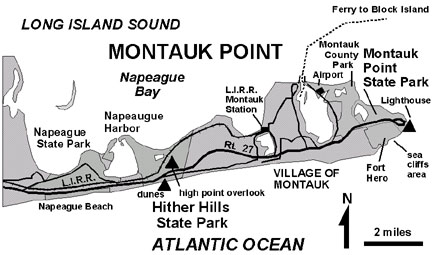Map of Montauk Point and Hither Hills State Park, New York