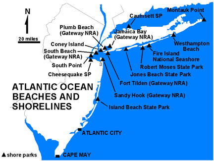 Map of selected beach, barrier, and bay localities in the New York City region