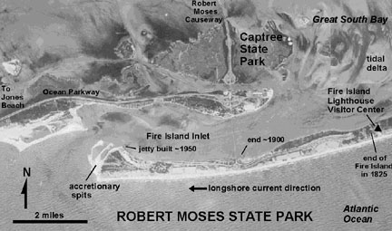 Aerial photograph map of Fire Island Inlet at  Robert Moses State Park