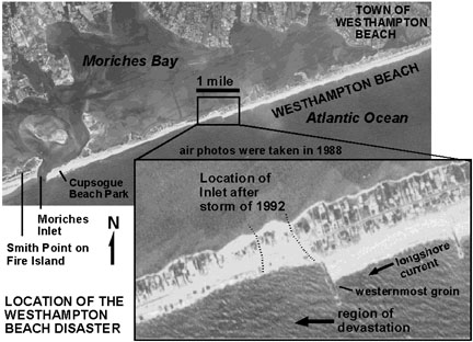 Aerial photo map of the destruction area at Westhampton Beach