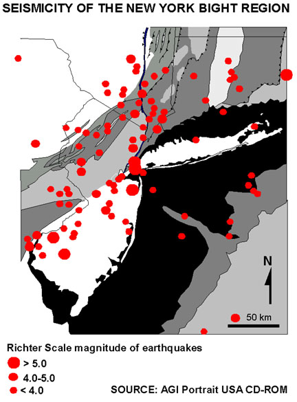 Seismicity map of the New York City region