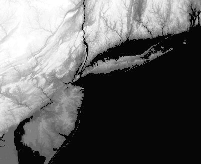 Shaded relief map of the New York City region