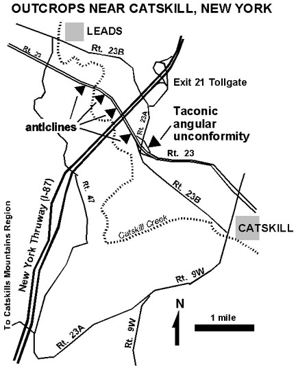 Outcrop map near Catskill, New York