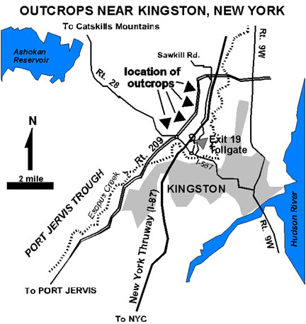 Map of roadcuts near Kingston, New York