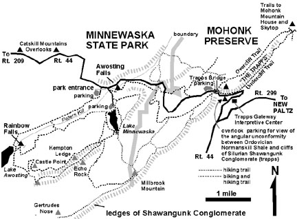 Trail map of the Shuwangunk escarpment area (Mohonk Preserve and Minnewaska State Park