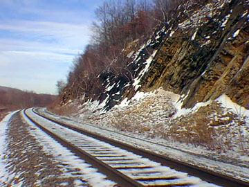 Outcrops of Devonian strata along railroad line at Highland Mills, New York