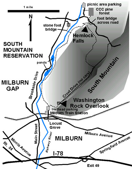 Map of South Mountain Reservation, 1st Watchung Mountain, Milburn, New Jersey