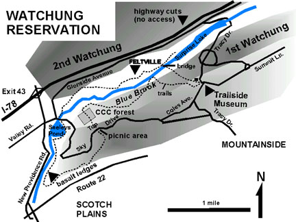 Map of Watchung Reservation,  Scotch Plains, New Jersey