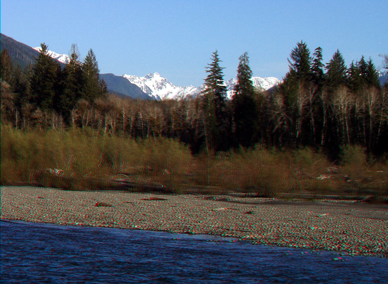 Hoh River with Mount Olympus in distance
