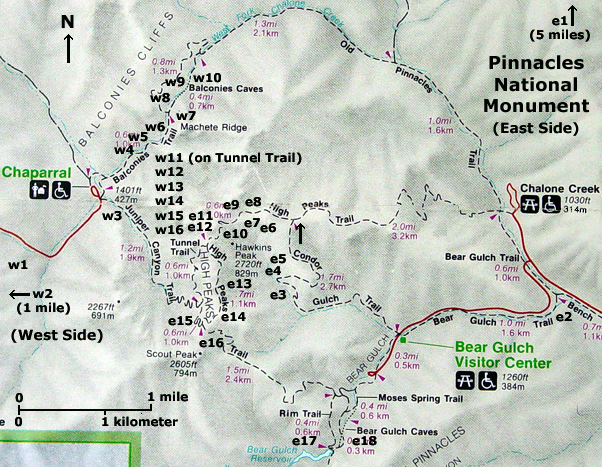 Park trail map showing locations of images